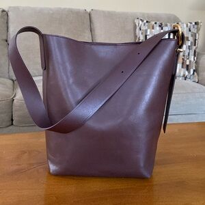 Madewell The Essential MEDIUM Bucket Tote Bag, Leather, Chocolate Raisin, NWT